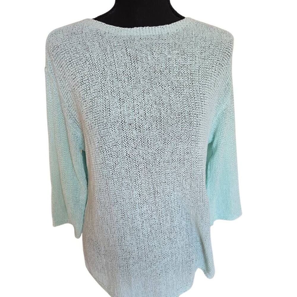 Chicos Womens Aqua Light Knit Sleeve Pullover Sweater Small